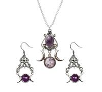 coadipress Triple Moon Goddess Jewelry Set for Women Vintage Crystal Gem Wicca Pagan Necklace Earrings Punk Gothic Crescent Moon Phase Amulet Halloween Jewelry Gift, Middle, Zinc Crystal Rhinestone