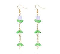 Coadipress Tulip Flower Earrings for Women Cute Fresh Flower Leaf Pearl Dangle Earrings Hypoallergenic Lightweight Pink Flower Earrings Bride Weding Spring Summe, Zinc, Pearl