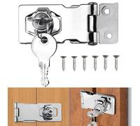 COAFTUG Keyed Hasp Lock 2.6 inch Hasp and Staple with Padlock Silver Door Latch Hasp Twist Knob shed Door Locks Zinc Alloy Keyed Locking Hasps Gate Lock with Keys for Cupboard Cabinets Gate Wardrobe