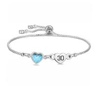 Coagurmes Delicate Silver Link Chain with Crystal Birthday Bracelet Gift For Daughter Mum Sisters Friends Lover Reminder Jewellery for Age 7th to 100th (30th)