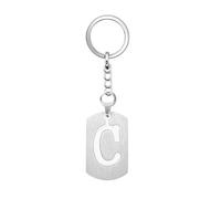 Coagurmes Silver Dog Tag 26 Letter initial A-Z Keychain Keyring Key Chain Ring for Women Men Daughter Son Sisters Friends Birthday Christmas (C)