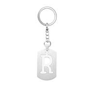 Coagurmes Silver Dog Tag 26 Letter initial A-Z Keychain Keyring Key Chain Ring for Women Men Daughter Son Sisters Friends Birthday Christmas (R)
