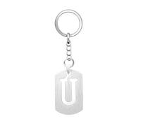 Coagurmes Silver Dog Tag 26 Letter initial A-Z Keychain Keyring Key Chain Ring for Women Men Daughter Son Sisters Friends Birthday Christmas (U)