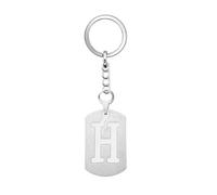 Coagurmes Silver Dog Tag 26 Letter initial A-Z Keychain Keyring Key Chain Ring for Women Men Daughter Son Sisters Friends Birthday Christmas (H)
