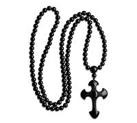 COAI 108 Beads Black Obsidian Necklace Cross Necklace for Men Women