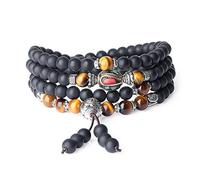 coai 108 Mala Beads Matte Onyx Brown Tiger Eye Wrap Stone Bracelet Necklace