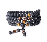 COAI 6mm 108 Mala Beads Matte Onyx Brown Tiger Eye Wrap Stones Bracelet Necklace