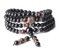 COAI 6mm Black Onyx Red Tiger Eye 108 Beads Mala Bracelace Necklace for Yoga Meditation