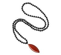 COAI 6mm Leaf Pendant 108 Mala Stone Beaded Necklace for Yoga Meditation, Stone, onyx & red jasper