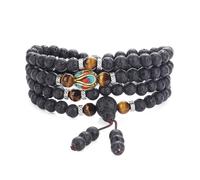 COAI 6mm Wrap Bracelet Tibetan Mala Beads Necklace, 108 Mala Bracelet Beaded Necklace, Lava Brown Tiger Eye