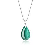 COAI 925 Sterling Silver Crystal Teardrop Malachite Necklace for Women