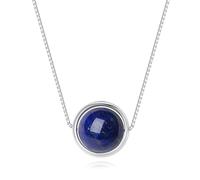 COAI 925 Sterling Silver Necklace Simple Bead Blue Stone Necklace, Lapis Lazuli Necklace for Women
