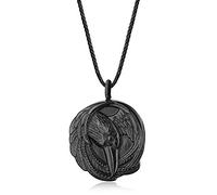 COAI Adjustable Cord Raven Black Obsidian Stone Pendant Necklace
