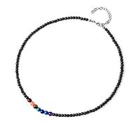 COAI Adjustable Faceted Onyx Seven Chakra Stone Beaded Choker Necklace