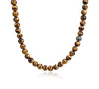 COAI Asian Blessing Tiger Eye Stone Beaded Necklace for Men Women 65CM