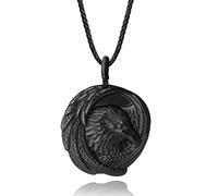 COAI Black Obsidian Black Stone Necklace Bold Eagle Necklace for Men Women, Nylon Cord