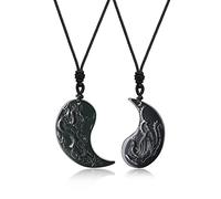 COAI Black Obsidian Dragon and Phoenix Yin Yang Pendant Necklaces for Couples