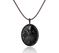 COAI Black Obsidian Necklace for Men, Genuine Leather Howling Wolf Necklace for Men