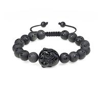 COAI Buddha Prayer Bracelet Six-Syllabled Sanskrit Mantra Onyx Obsidian Stone Beaded Bracelet
