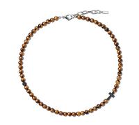 COAI CMen's Cross Necklace Brown Tiger Eye Necklace Stone Beaded Necklace for Men