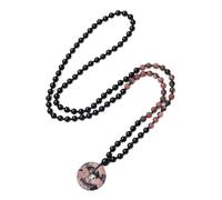 COAI Donut Pendant 108 Mala Prayer Necklace, Onyx Rhodonite Stone Beaded Necklace