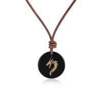 COAI Dragon Pendant Black Obsidian Necklace for Men, Genuine Leather Necklace for Men Women