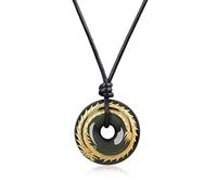 COAI Feng Shui Necklace Black Obsidian Necklace Men's Dragon Necklace, Leather Necklace