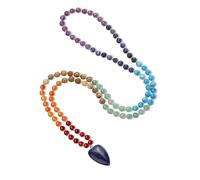 COAI Heart Pendant Prayer Beaded Necklace, Handmade 108 Mala Beads 7 Chakra Necklace for Women 8mm