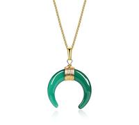COAI Horn Crescent Moon Necklace Green Agate Stone Necklace for Women