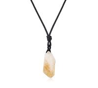 COAI Leather Cord Citrine Raw Crystal Necklace for Women, Yellow