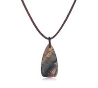 COAI Leather Necklace for Men Women, Teardrop Pendant Green Picasso Jasper Crystal Necklace