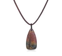 COAI Leather Necklace for Men Women, Teardrop Pendant Red Picasso Jasper Crystal Necklace