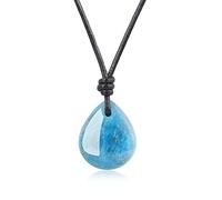 COAI Leather Necklace Teardrop Blue Stone Necklace for Women Men, Apatite Necklace