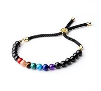 COAI Mala Beads Black Obsidian Stone 7 Chakra Bracelet for Women