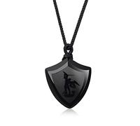 COAI Men's Women's Shield St Michael Defeating Satan Black Obsidian Necklace