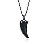 COAI Mens Womens Wolf Tooth Amulet Black Obsidian Necklace