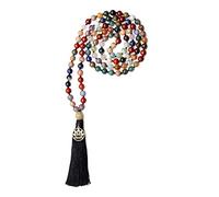 COAI Namaste Charm Hand Knotted Tassel 108 Mala Beads Multi-color Stones Beaded Necklace 8mm