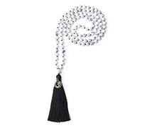 COAI OM Charm Hand Knotted Tassel 108 Howlite Stone Beaded Mala Necklace 6mm