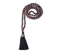 COAI OM Charm Hand Knotted Tassel 108 Mala Beads Red Tiger Eye Stone Beaded Necklace 8mm
