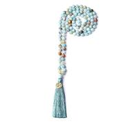 COAI OM Charm Hand Knotted Tassel Matte Amazonite Stone 108 Mala Beads Necklace 8mm