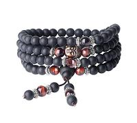 COAI Semi Precious Stones Matte Onyx Red Tiger Eye Chakra 108 Beads Bracelace Necklace