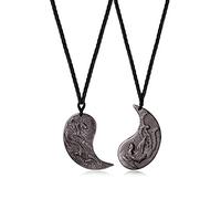 COAI Silver Sheen Obsidian Dragon Phoenix Yin Yang Pendant Necklaces for Couples
