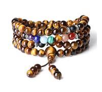 COAI Tiger Eye 7 Chakra 108 Beads Stone Beaded Mala Bracelet Necklace
