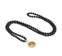 COAI Tree of Life Necklace 108 Beads Matte Onyx Black Stone Japa Mala Necklace