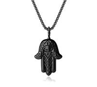 COAI Women‘s Men’s Black Obsidian Necklace Hamsa Hand Necklace