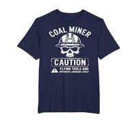 Coal Miner Caution Flying Tools & Offensive Language Likely T-Shirt, Men's Big and Tall, Navy Blue, 5X Tall