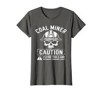 Coal Miner Caution Flying Tools & Offensive Language Likely T-Shirt, Women, Asphalt Grey, Small