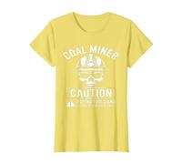Coal Miner Caution Flying Tools & Offensive Language Likely T-Shirt, Women, Lemon Yellow, Large