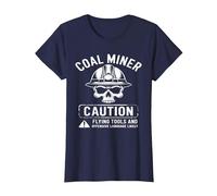 Coal Miner Caution Flying Tools & Offensive Language Likely T-Shirt, Women, Navy Blue, Small