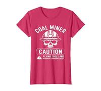 Coal Miner Caution Flying Tools & Offensive Language Likely T-Shirt, Women, Red Heather, X-Small